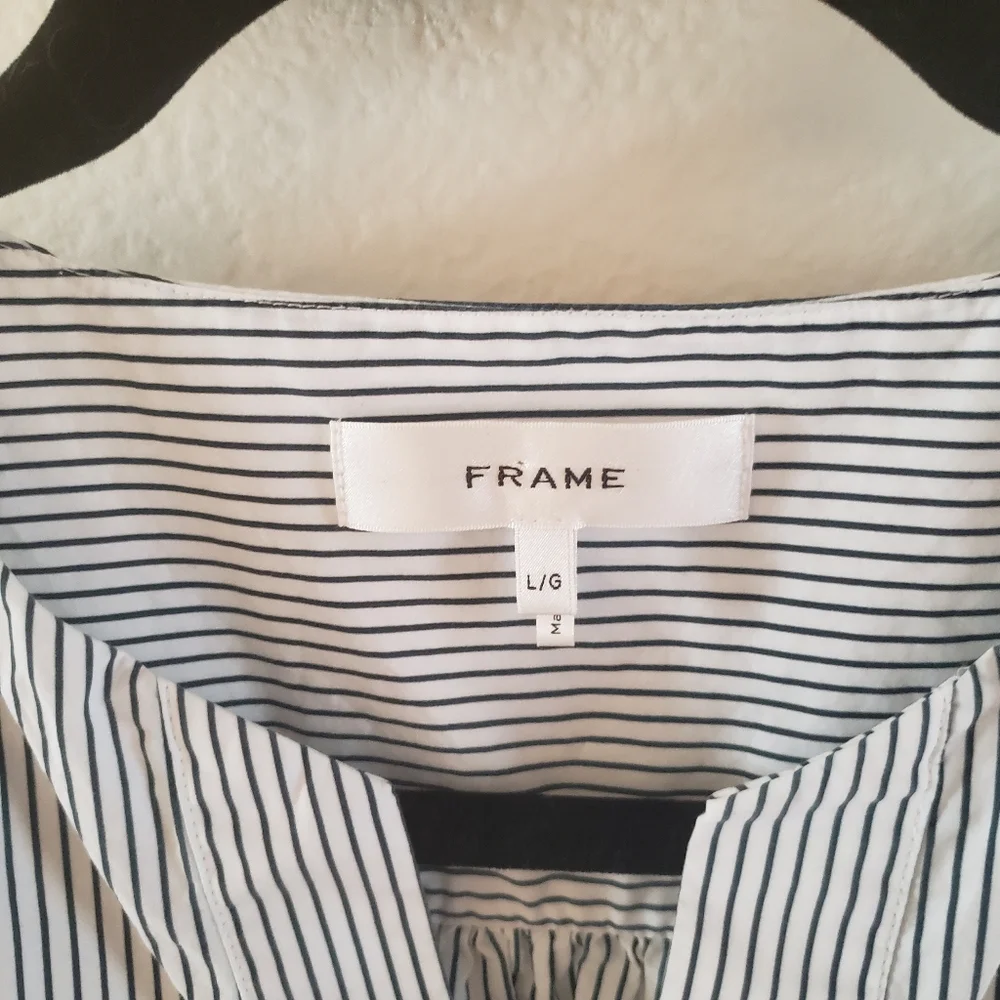 Frame Denim Navy and White Striped Popover Blouse Large - Picture 3 of 9
